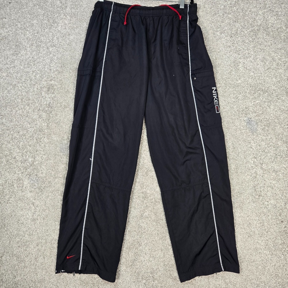 Nike Black Striped Windbreaker Track Pants Mens Large 33x31 Vintage Y2K *FLAWS*
